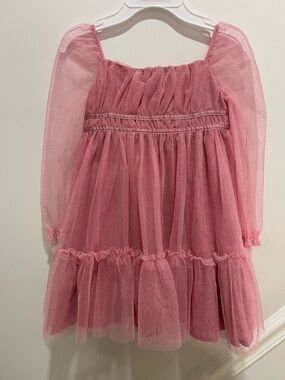 Cupio Pink Glitter Tulle Puff-Sleeve Party Dress
